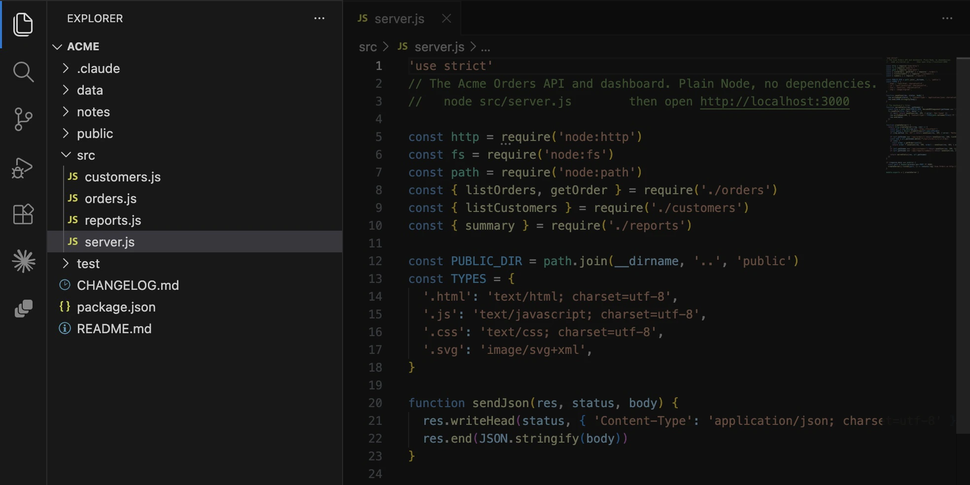 VS Code's file list before Claude starts.