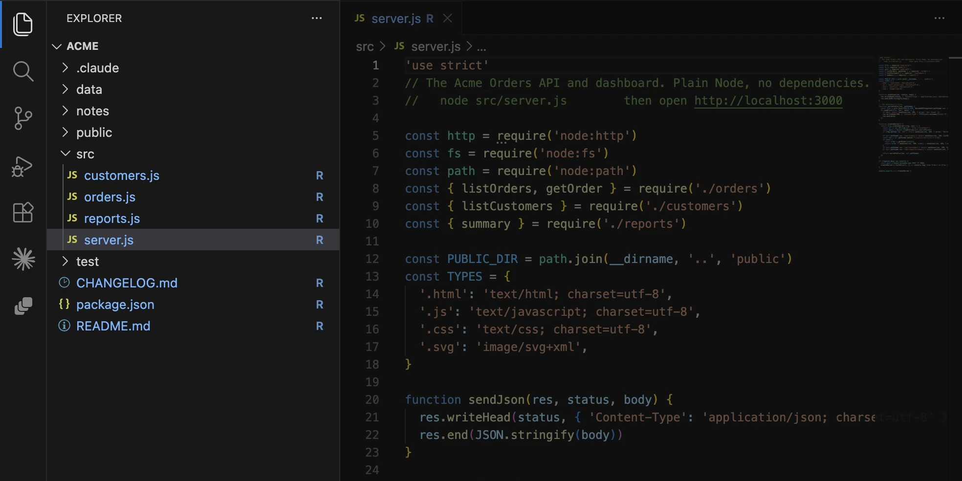 The file list with R next to every file Claude read.